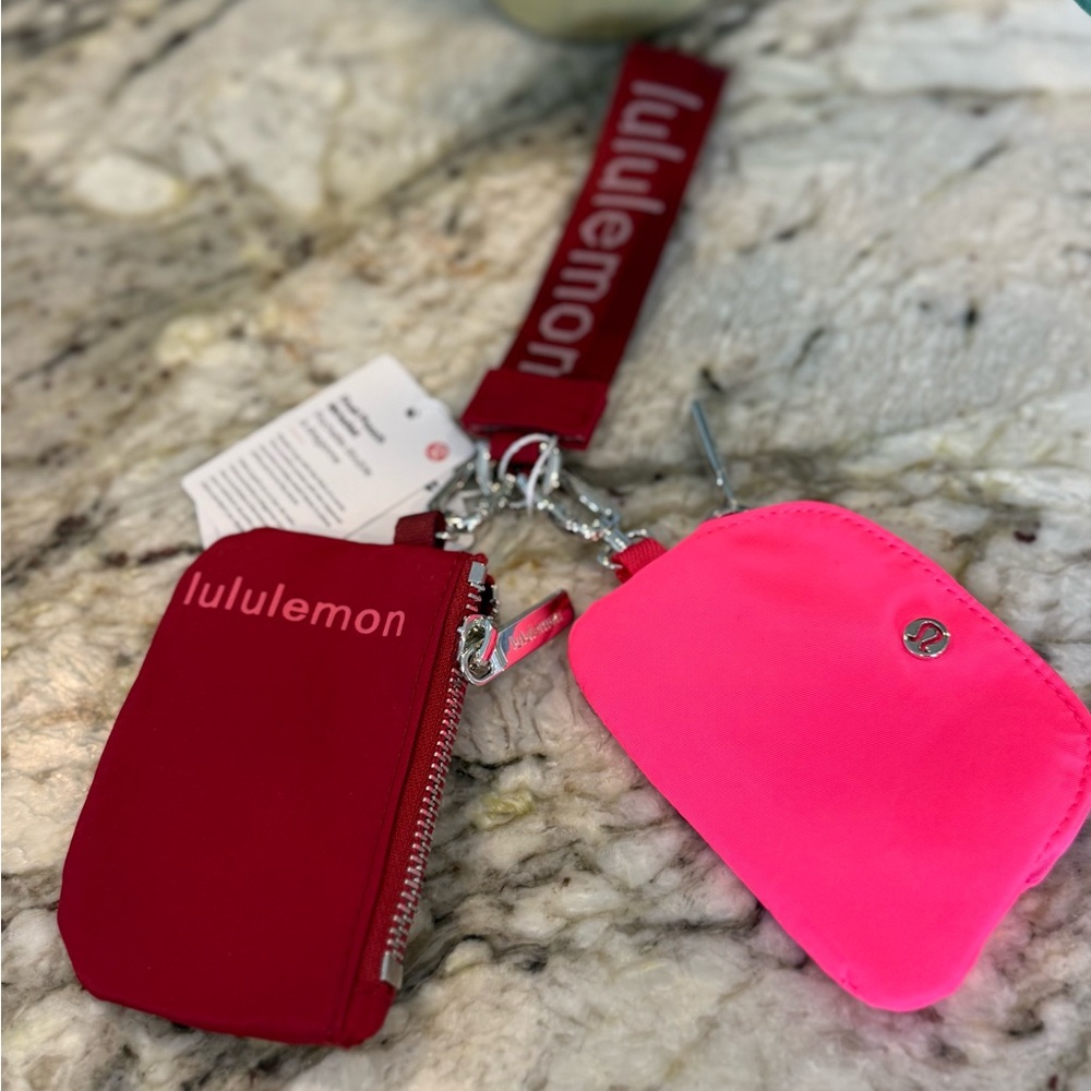 Lululemon Dual Pouch Wristlet Pink Red Keychain Wallet NWT Viral